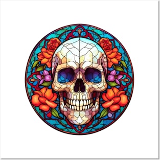 Stained Glass Floral Skull #7 Posters and Art